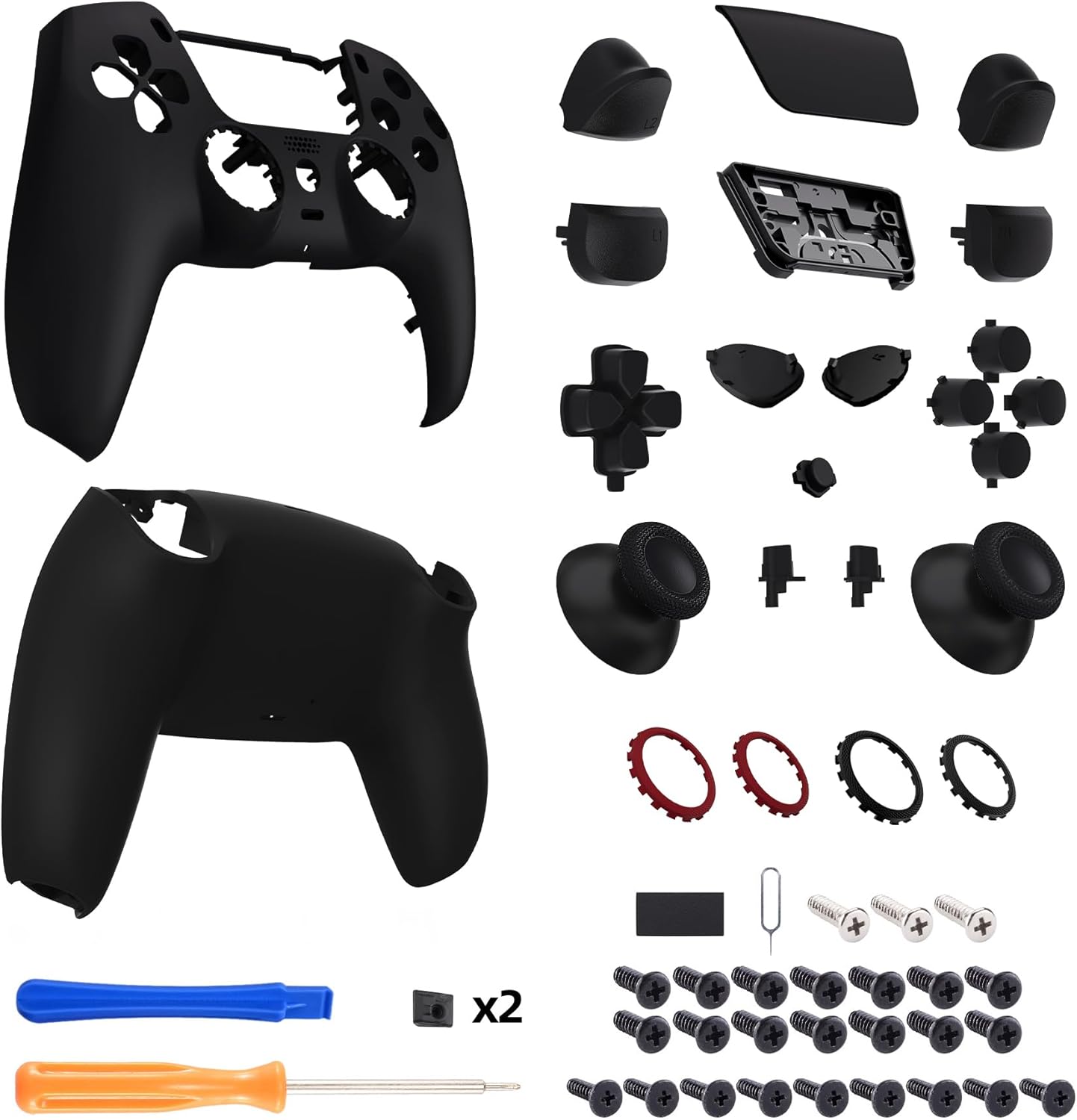 eXtremeRate Luna Redesigned Full Set Shell Buttons Touchpad Cover Compatible with ps5 Controller BDM-030 BDM-040 BDM-050, Custom Black Replacement Top Bottom Cover Case Compatible with ps5 Controller - Image 3