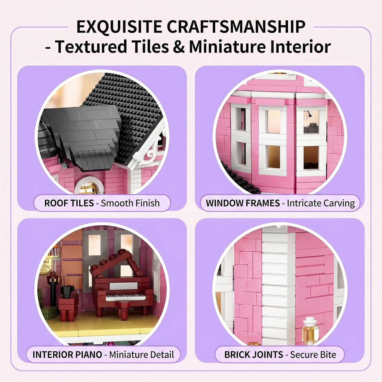 Pink Haunted House Building Blocks Set Gothic Mansion Blocks Halloween Decor Collectible Display Model Kit Micro Mini Blocks for Teens and Adults