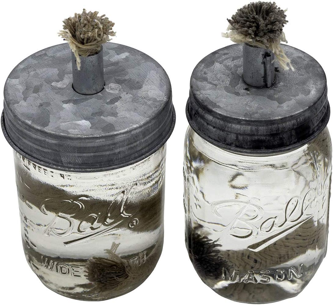 Oil Lamp Torch Lids with Wick in Galvanized Metal by Mason Jar Lifestyle (2 Pack, Wide Mouth)