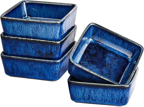 5 pack Ceramic Dipping Bowls 4 Inch Small Soy Sauce Dishes for Sushi Olive Oil Blue Appetizer Plates for Charcuterie Board Condiments Snacks