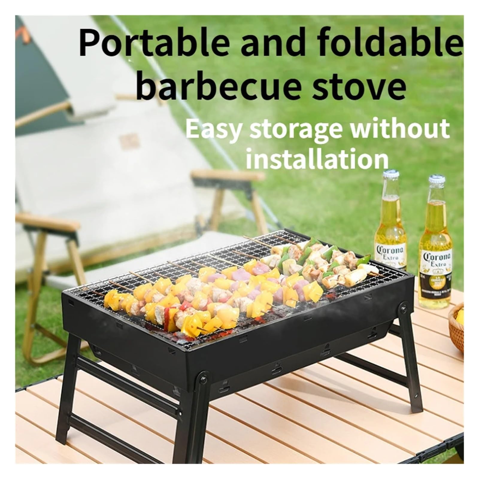 Estufa de barbacoa portátil con parrilla plegable, estufa de carbón sin humo, ideal for acampar al aire libre y hacer picnics.(30x27cm)