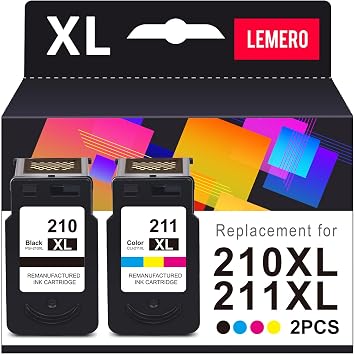 LEMERO 210XL 211XL Replacement for Canon 210 XL and 211 XL Ink Cartridges | Compatible with PIXMA IP2702 MP230 MP250 MP280 MP480 MP495 Printer 210XL Black 211XL Color Ink Cartridge