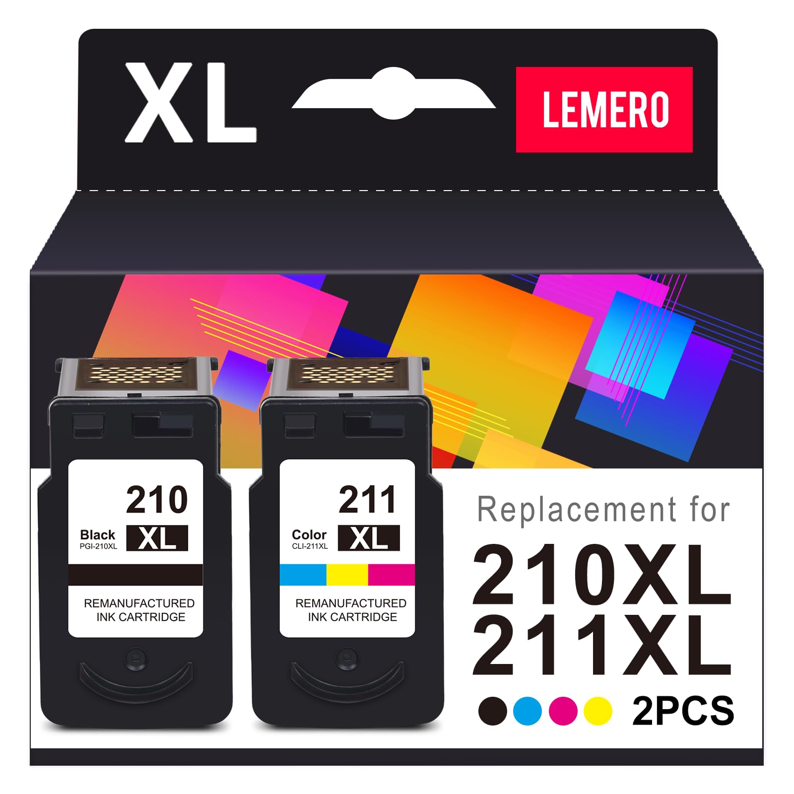 Photo 1 of LEMERO PG-210XL CL-211XL Remanufactured Ink Cartridges, 2 Pack