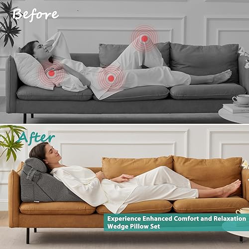 Miniatura 3 de Bedluxe - Juego de 3 almohadas ortopédicas de cuña, triangular, plegable, de 9 y 12 pulgadas, para cama, posoperatorio de espalda, piernas y