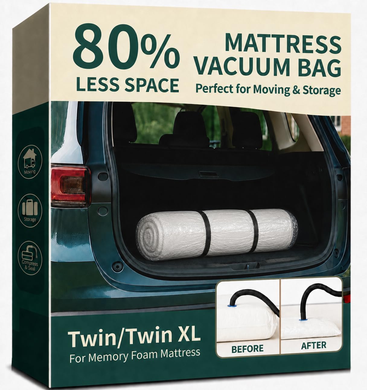 Memory Foam Mattress Vacuum Bag for Moving and Storage – Heavy Duty Compression Bag with Straps, Vacuum Bag for Memory Foam Mattress (Twin/Twin-XL, 2 Straps)