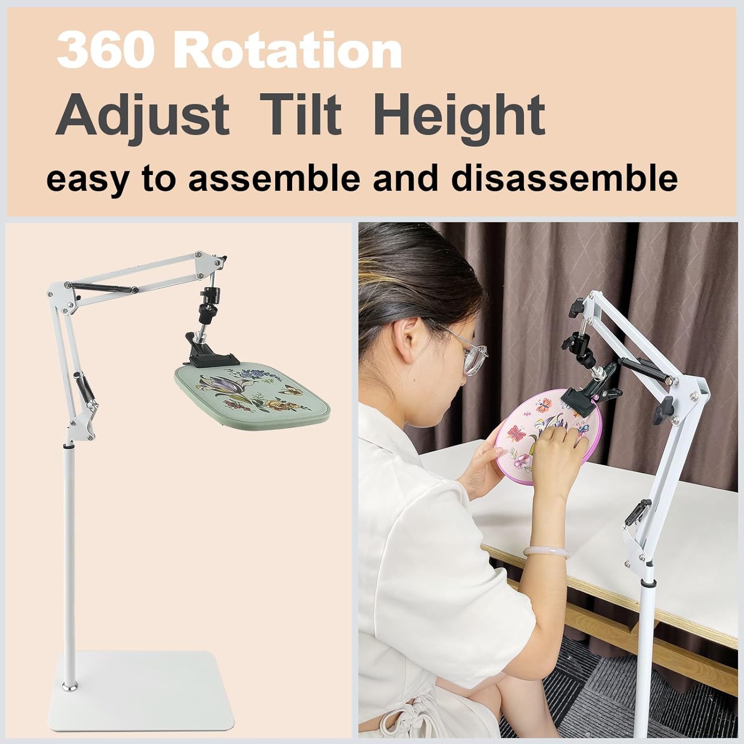 Embroidery Hoop Stand,Rotate Hand Embroidery Floor Stand Embroidery Hoop Holder Stand Can Move Freely Hand Embroidery Stand Floor Cross Stitch Hoop Stand Suitable for