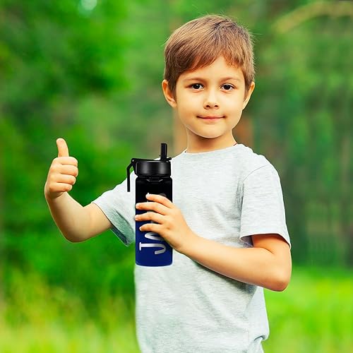 Miniatura 9 de Botella de agua personalizada para niños con tapa de popote en cielo de medianoche degradado para la escuela, grabado personalizado nombre de los