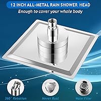 Vista 2 de Voolan Rain Shower Head with Filtered - High Flow Large Rainfall Shower Heads Made of Stainless Steel - Waterfall Showerhead Filter For Hard Water