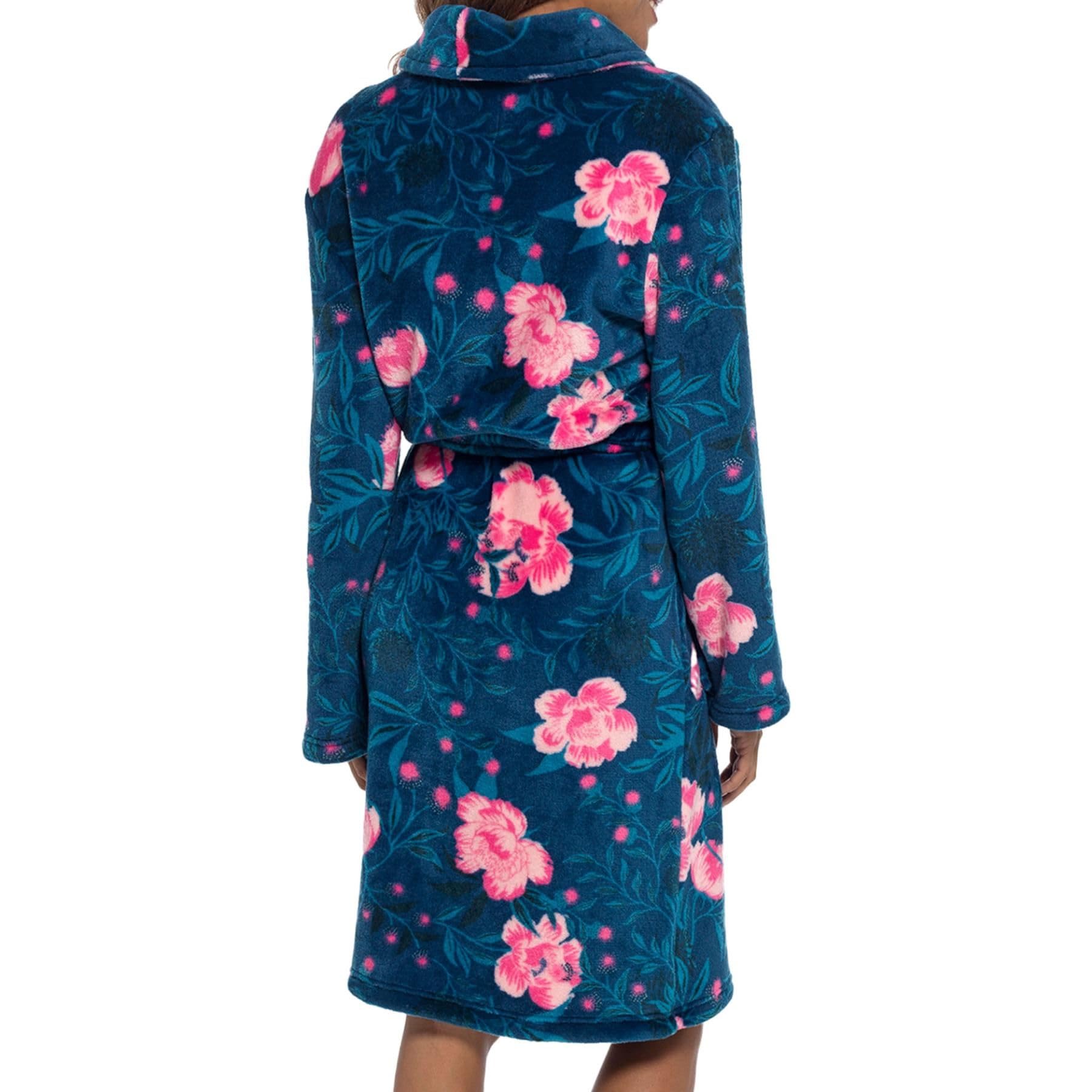 A2Z Accappatoio da donna in pile luccicante floreale, lunghezza al ginocchio, invernale, accogliente, morbido e caldo, abbigliamento da casa per le signore