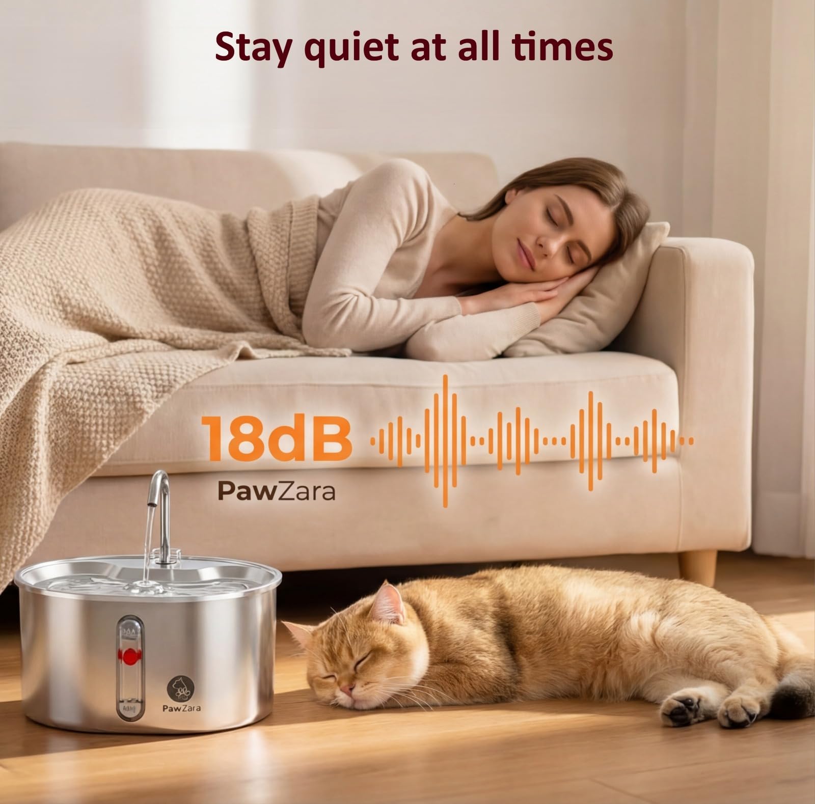 Abbeveratoio per gatti da 3,2 l/108 once, ultra silenzioso, con indicatore di livello dell'acqua, 4 filtri aggiuntivi e sensore di movimento.