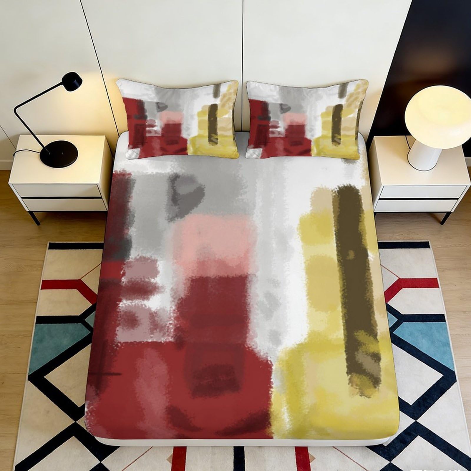 Uynsixtme Style-7 3D Printed Abstract Art Fitted Sheet Microfiber Deep Pocket Bedroom Bedding Abstract Mattress Fitted Cover Non-Slip Washable Home 140X200x25cm