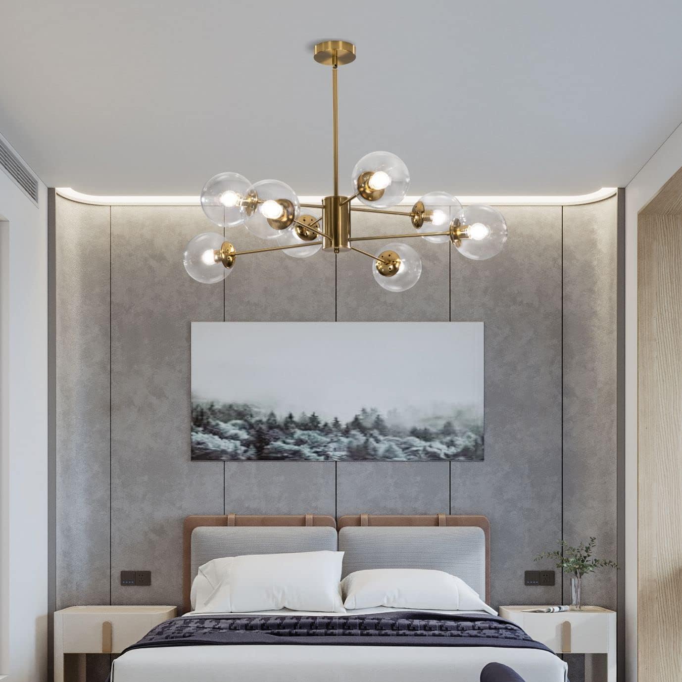 KCO Lighting Modern Sputnik Chandelier 8-Light Clear Glass Globe Ceiling Light Mid Century Brass Flush-Mounted Kitchen Iceland Product Image 5