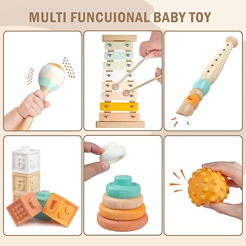 Miniatura 5 de Juguetes Montessori para bebés de 6 a 12 meses, juguetes Montessori para bebés de 6 a 12 a 18 meses, bloques de construcción apilables de madera,