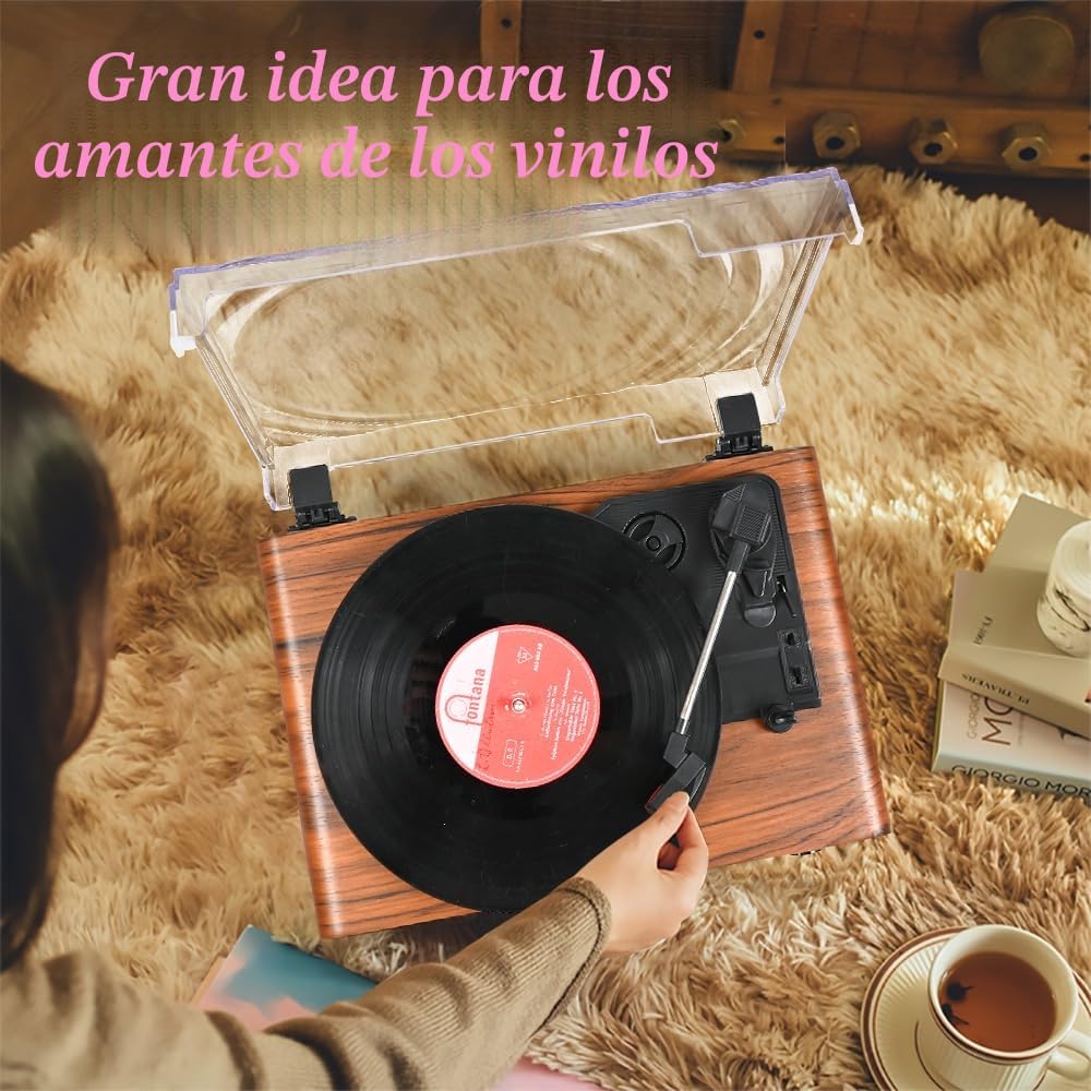 Udreamer Tocadiscos Bluetooth Tocadiscos de Vinilo Soporte USB AUX-in Auriculares RCA Line-out 3 Speed Diseño de Espejo Naranja Amarillo