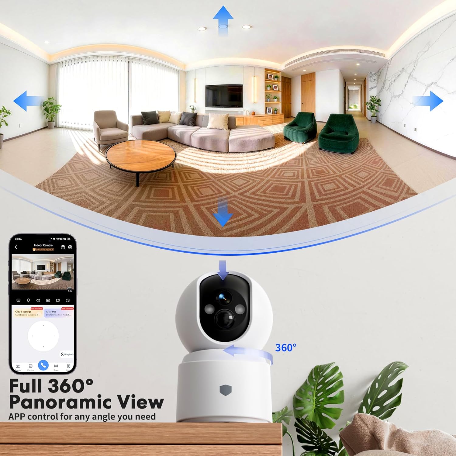 Noonkey 4MP WiFi Camera for Home Security, Indoor Wireless Surveillance Cam with Rechargeable Battery, 5G&2.4G WiFi6, AI Motion Detection, 2-Way Audio, Color Night Vision, Alexa Supported, 3K/1-Pack