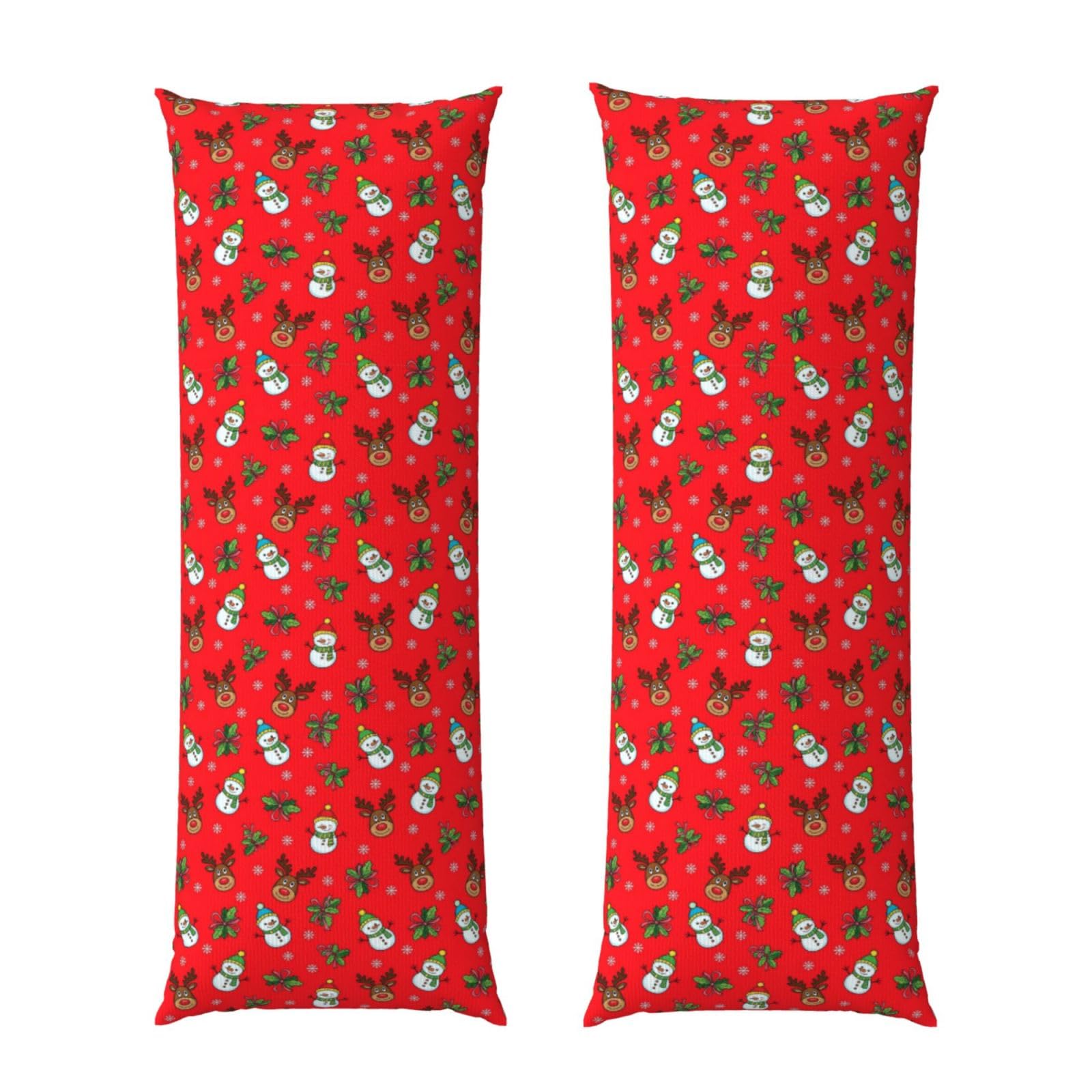 Body Pillow Case 20x60 Inch, Christmas Red Deer Snowman, Zippered Cozy Pillow Cover, Softffy Fabric, Comfortable Protector for Bedroom Couch Sofa