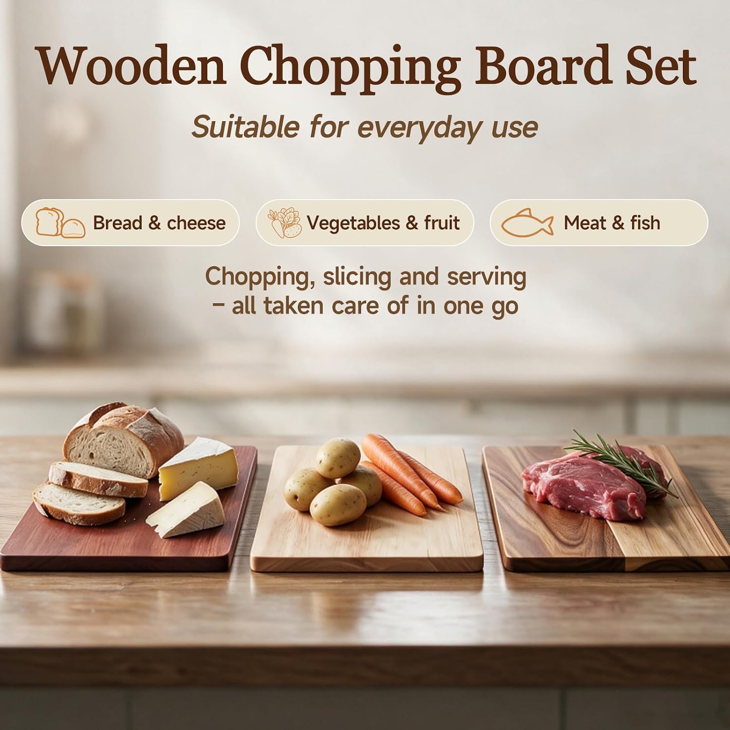 Wooden Book Cutting Board Set with Stand, Decorative Kitchen Cutting Board Library That Look Like Books, Food Prep Chopping Boards with Holder Labeled for Meat, Unique Gift for Book Lovers
