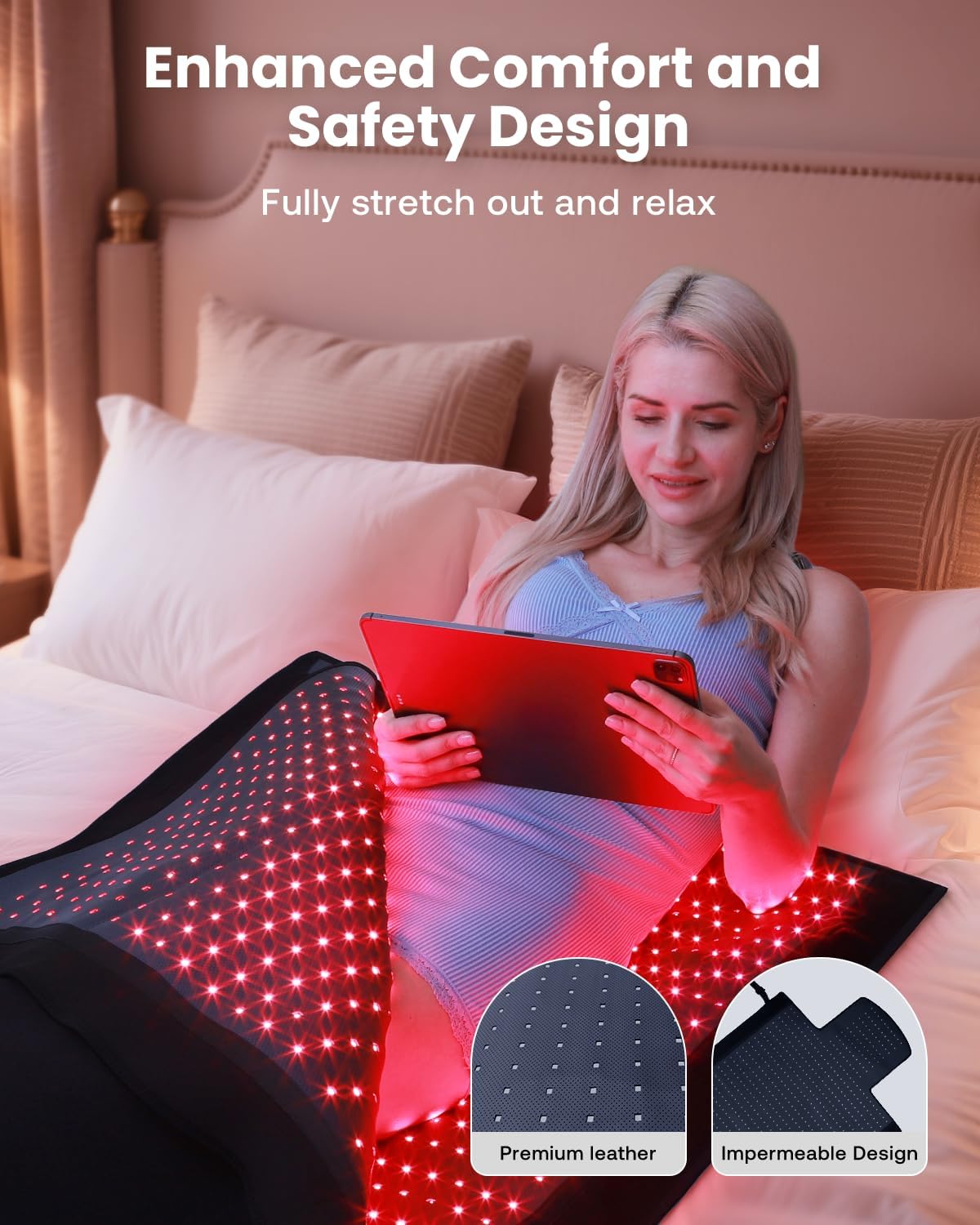 Red Light Therapy Mat Full Body 74.8"x33.6", Infrared Red Light Therapy Blanket with 2630 LEDs, 660nm & 850nm Dual Wavelength, Pulse Modes, Timer & Intensity Control