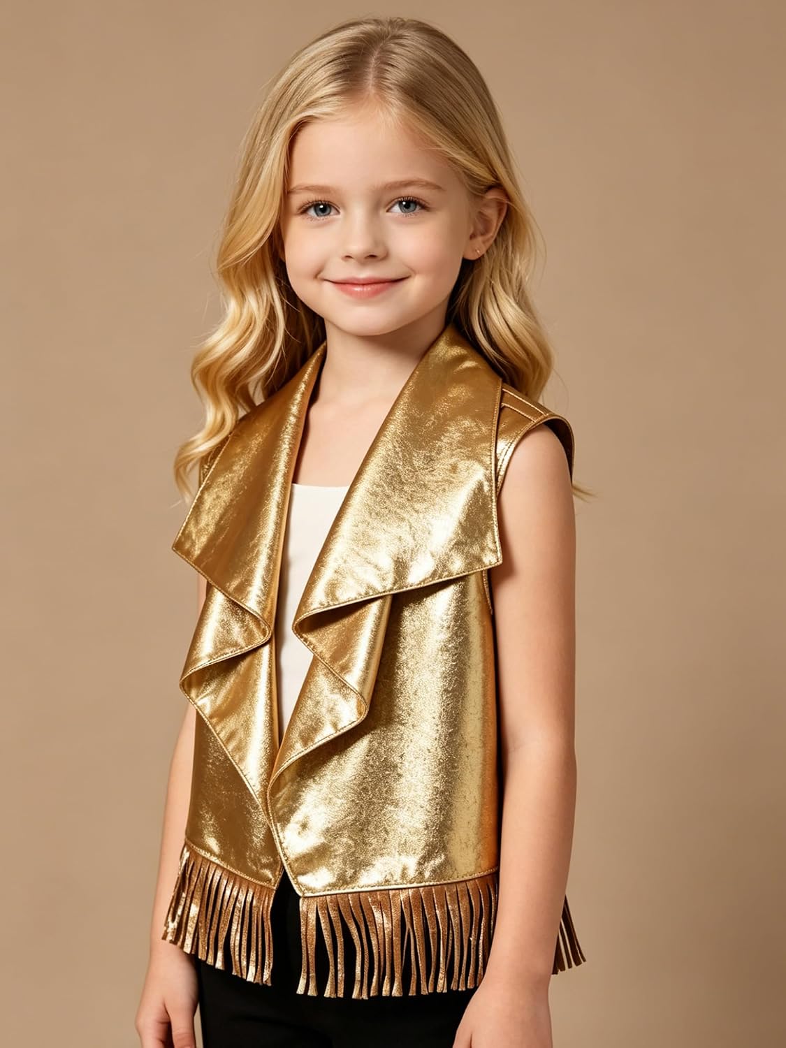 Boys Girls Sleeveless Western Cowgirl Vest Metallic Jacket Streetwear Outfit for Casual Wear