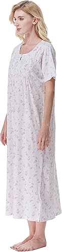 Miniatura 5 de Keyocean - Camisón de manga corta para mujer, 100 % algodón, suave, cómodo, ligero, con encaje, para verano, ropa de dormir