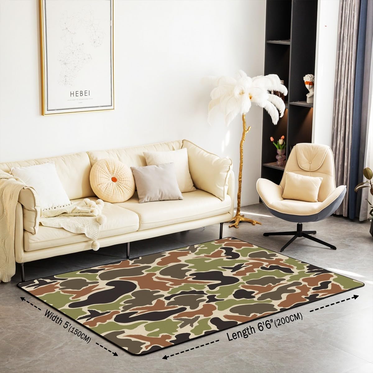 Feelyou Duck Hunter Green Camouflage Hunting Living Room Rugs Area Rug 3x5 Kids Black Brown Accent Rug for Boys Teens Camo Army Indoor Floor Mat Non-Slip Wild Decorative Rug