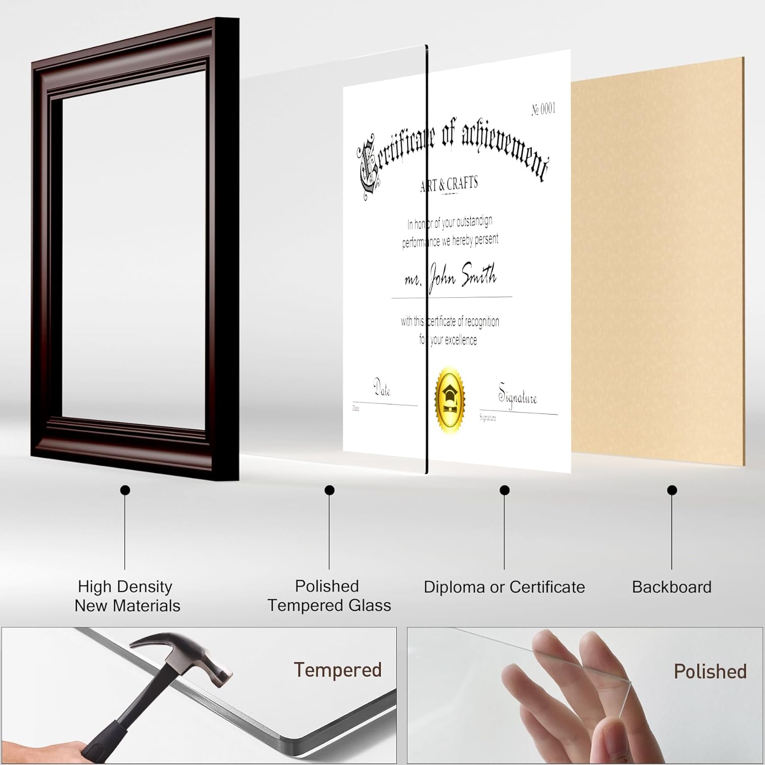 Yaetm 8.5x11 Diploma Frame, Document Frame with Shatter-Resistant Tempered Glass, Display 8.5 x 11 inch Certificate, Tabletop & Wall Mount (4 Pack, Brown)