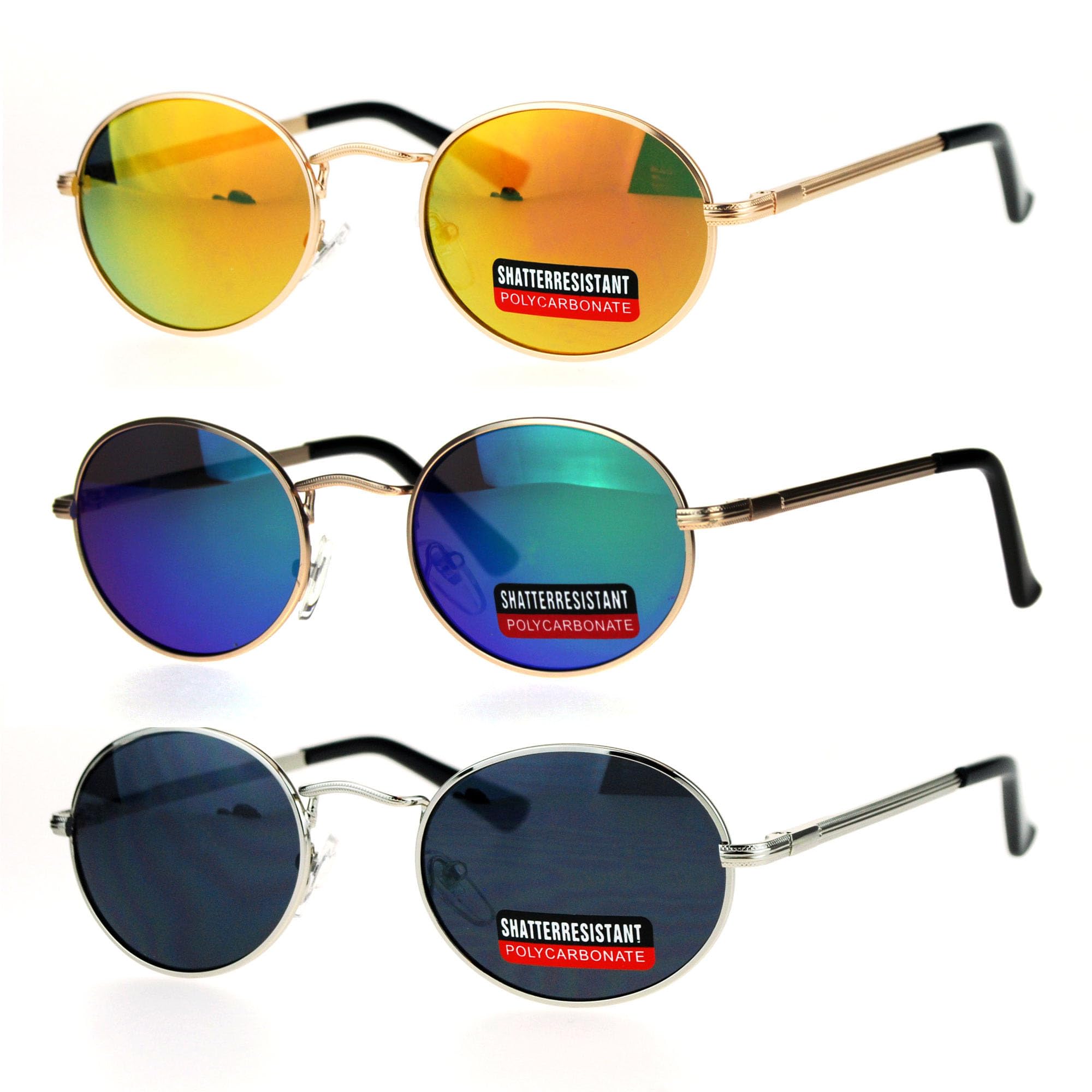 SA106 Mens 90s Gangster Rapper Mirror Lens Oval Retro Metal Rim Sunglasses