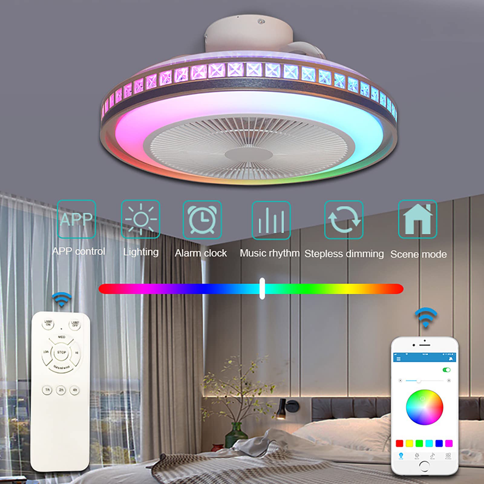 Ventilatore da soffitto LED silenzioso da 20W con altoparlante Tijo