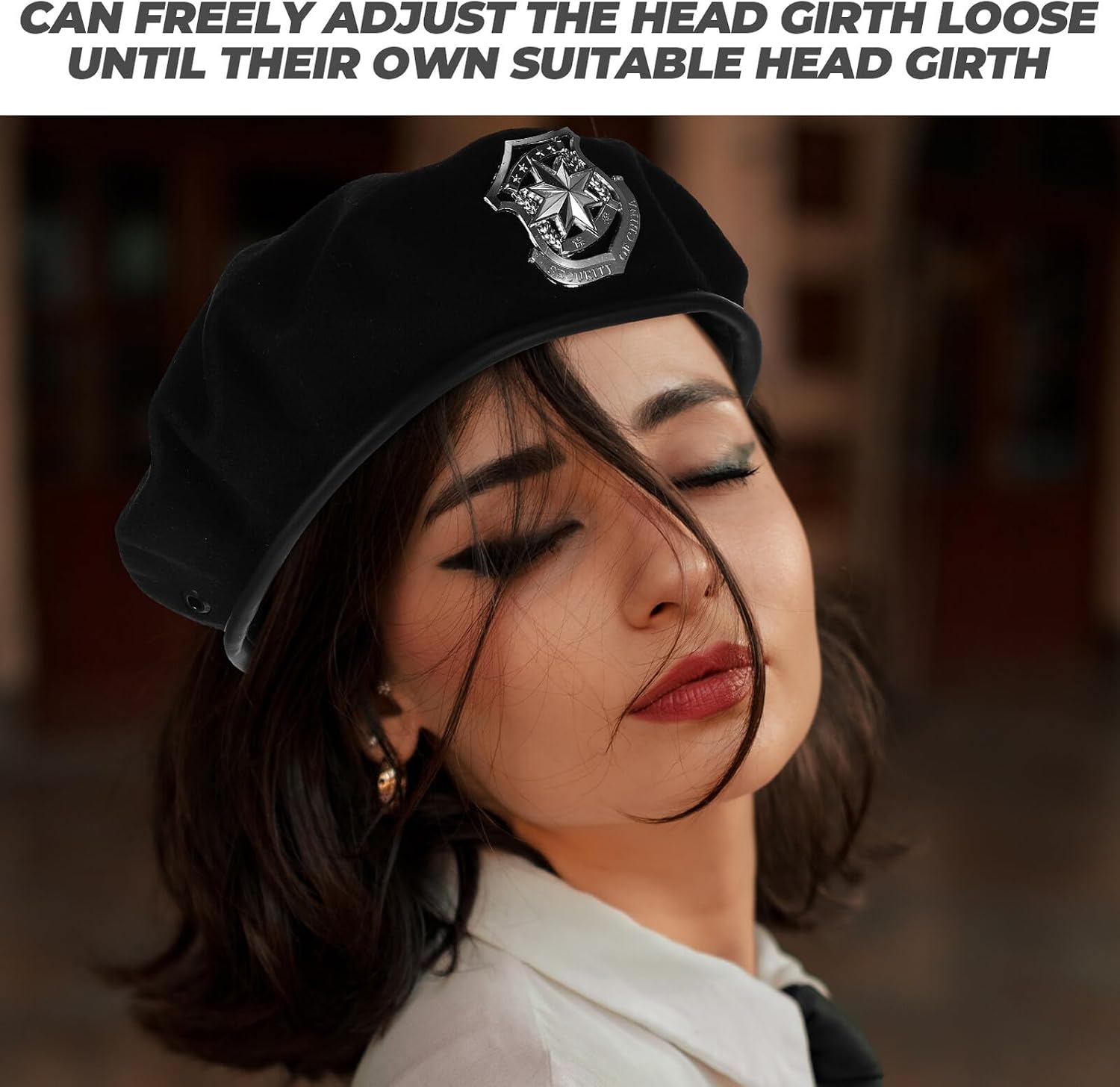 Woolen Beret for Women and Men, Black Felt French Style Beret with Silver, Performance Stage Dance Cap, Classic Security Accessory