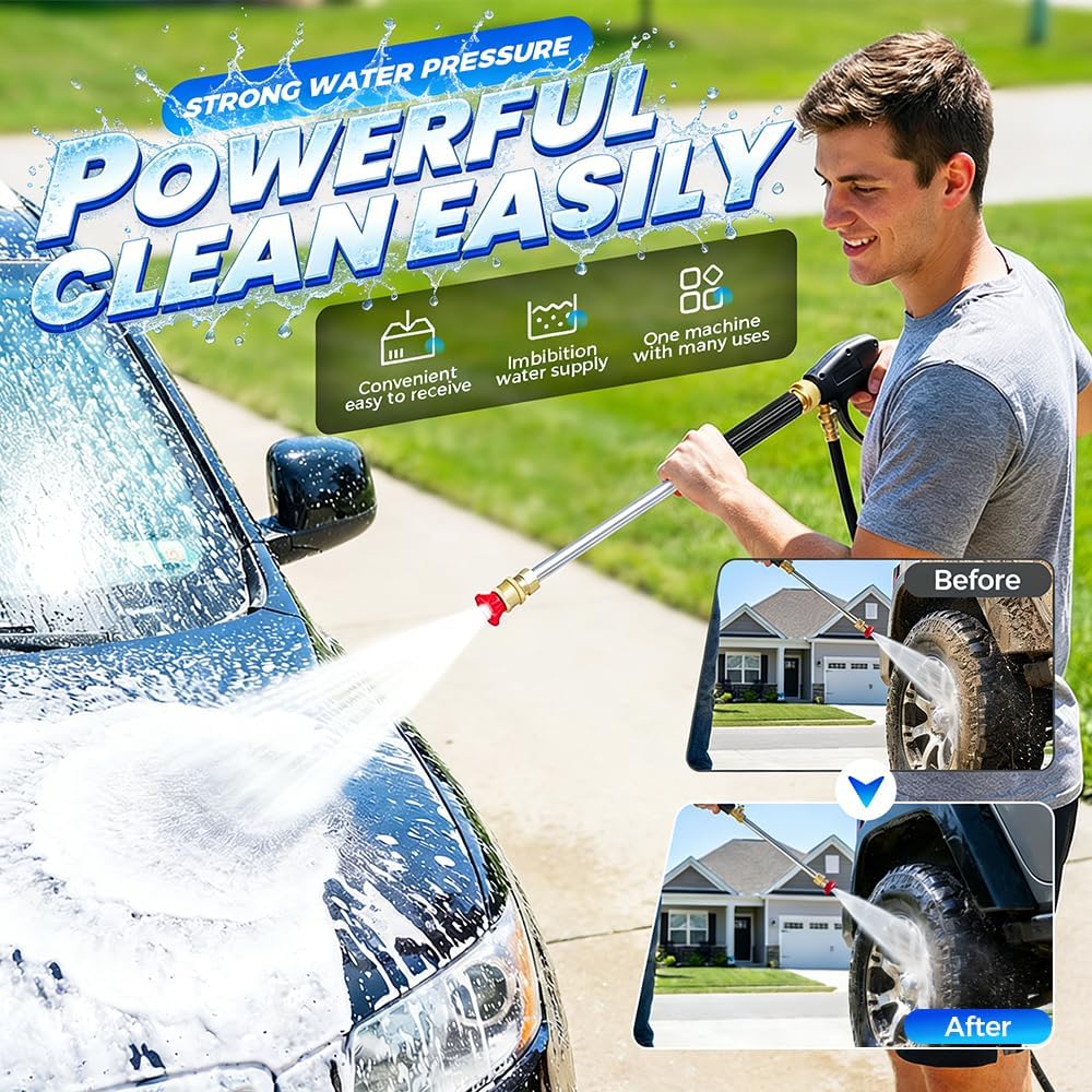 Jet Nozzle Power Washer for Garden Hose with 3 High-Pressure Nozzles, 2026 New Pressure Wand, Turn Hose Into Pressure Washer Tools for Patio Garden Outdoor Cleaning (Grey)