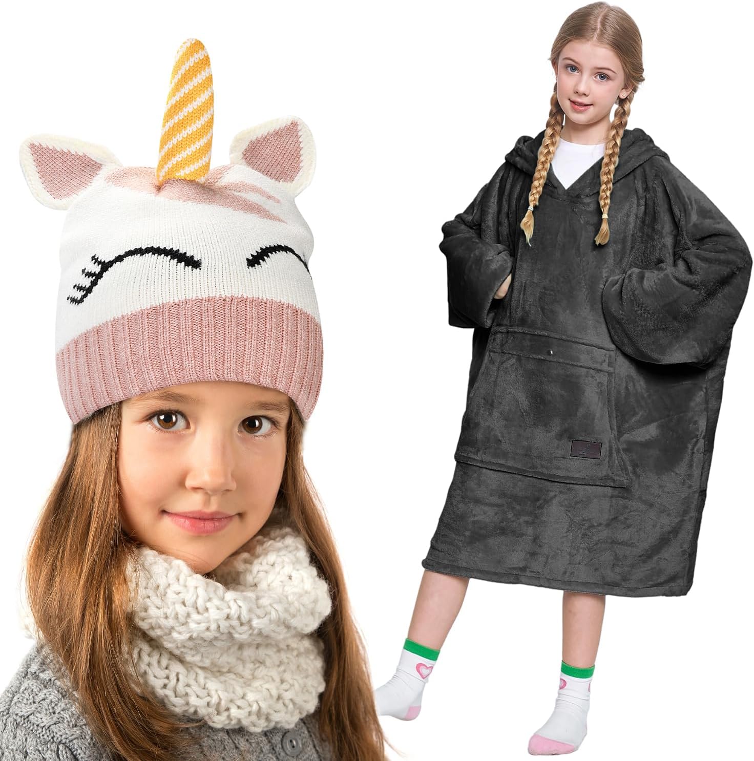 Catalonia Oversized Blanket Hoodie Sweatshirt for Kids & Kids Knit Hats