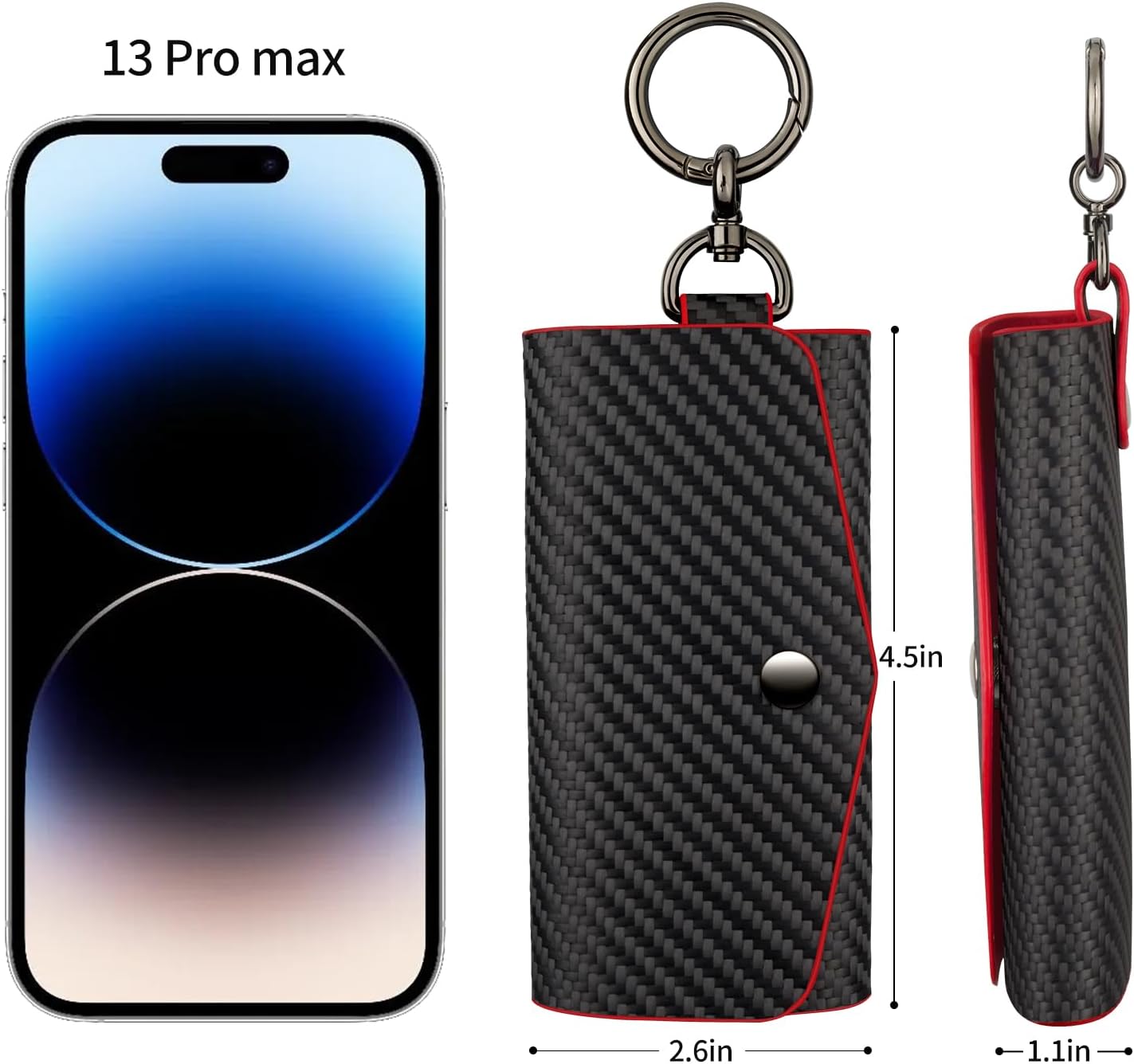 Leather Keychain Wallets Portable Key Holders Pouch Multiple Key Holder with 6 Hooks for Men or Women,Carbon Fiber Pattern