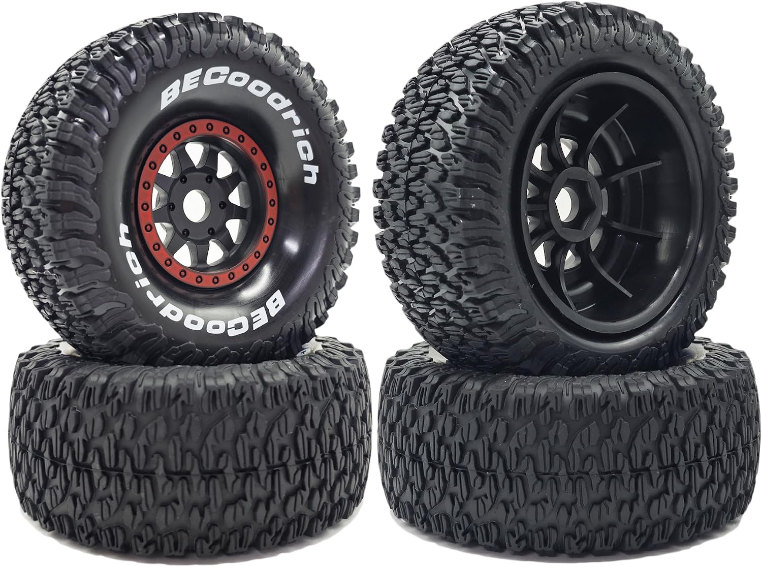 1/7 1/8 RC Short Course Truck Wheels 17mm Hex and Tires OD 5.31" Off Road Tyres for 1:7 1:8 Scale Buggy Truck Car TRAXXAS UDR FS Atom ARRMA Mojave 6S EXB YK4072 DF7 TB7 Upgrades 4PCS (Red)