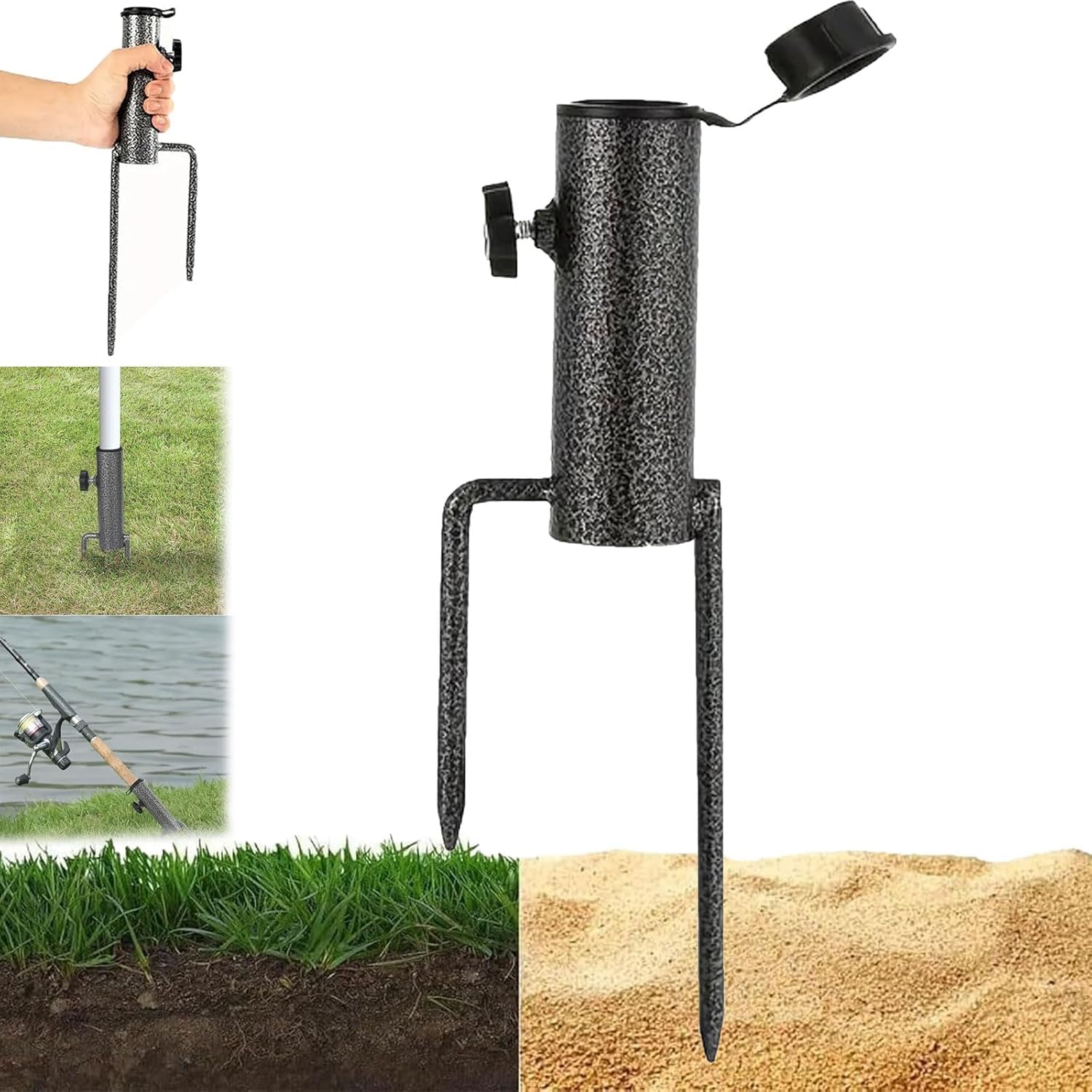 Daffezon Heavy Duty Adjustable Spiral Ground Anchor Umbrella Stand, Patio Umbrella Steel Anchor, Beach Umbrella Sand Anchor, Adjustable Metal Umbrella Anchor for Flags, Umbrellas, Fishing Rods