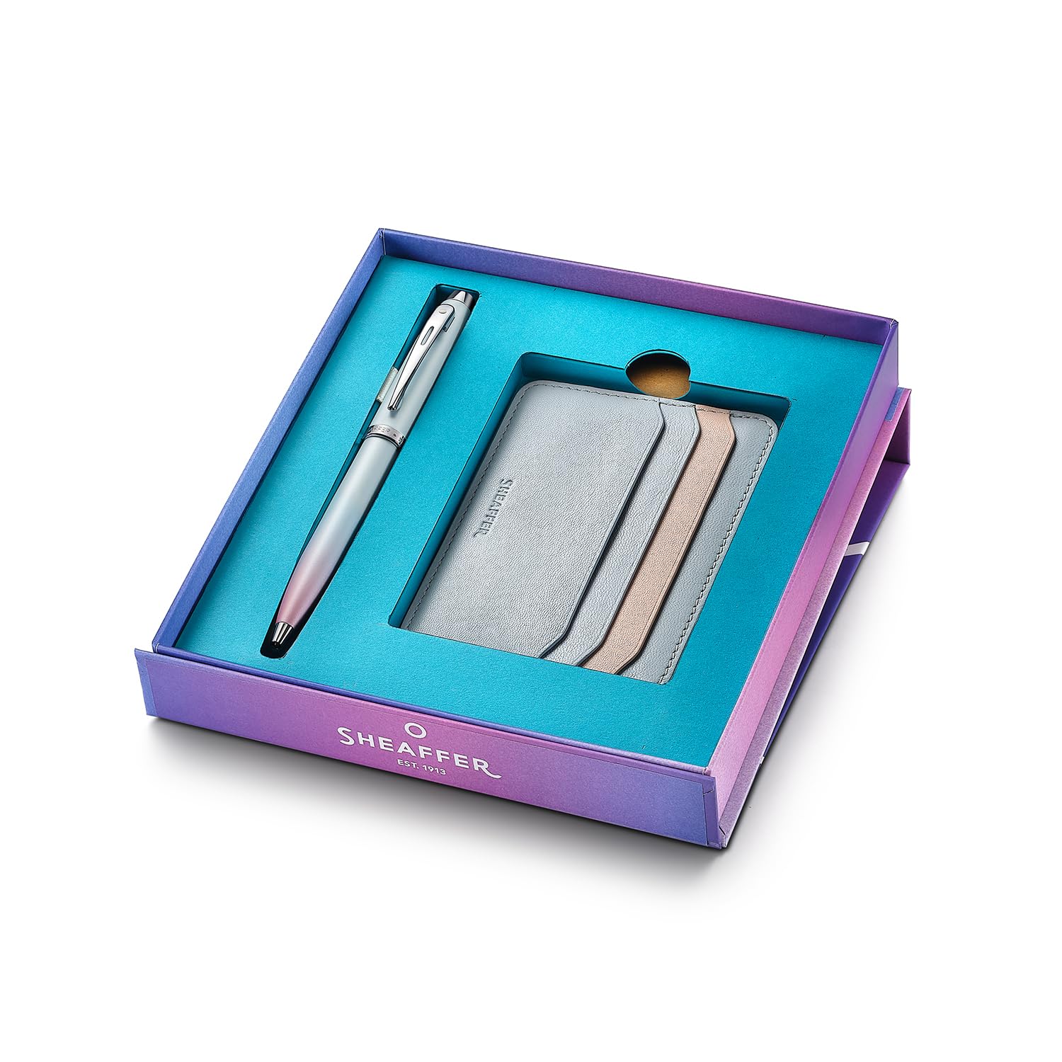 Sheaffer Set regalo con 100 penne a sfera perlate sfumate con finiture cromate, carta di credito gelatina pastello