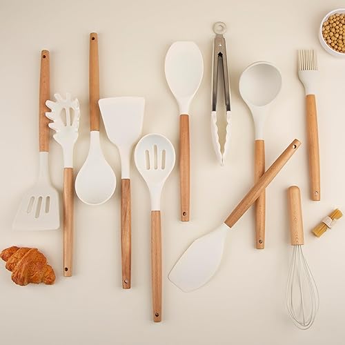 Miniatura 8 de Juego de utensilios de cocina de silicona, utensilios de cocina de alta calidad, mango de madera de haya de alta calidad, utensilios de cocina