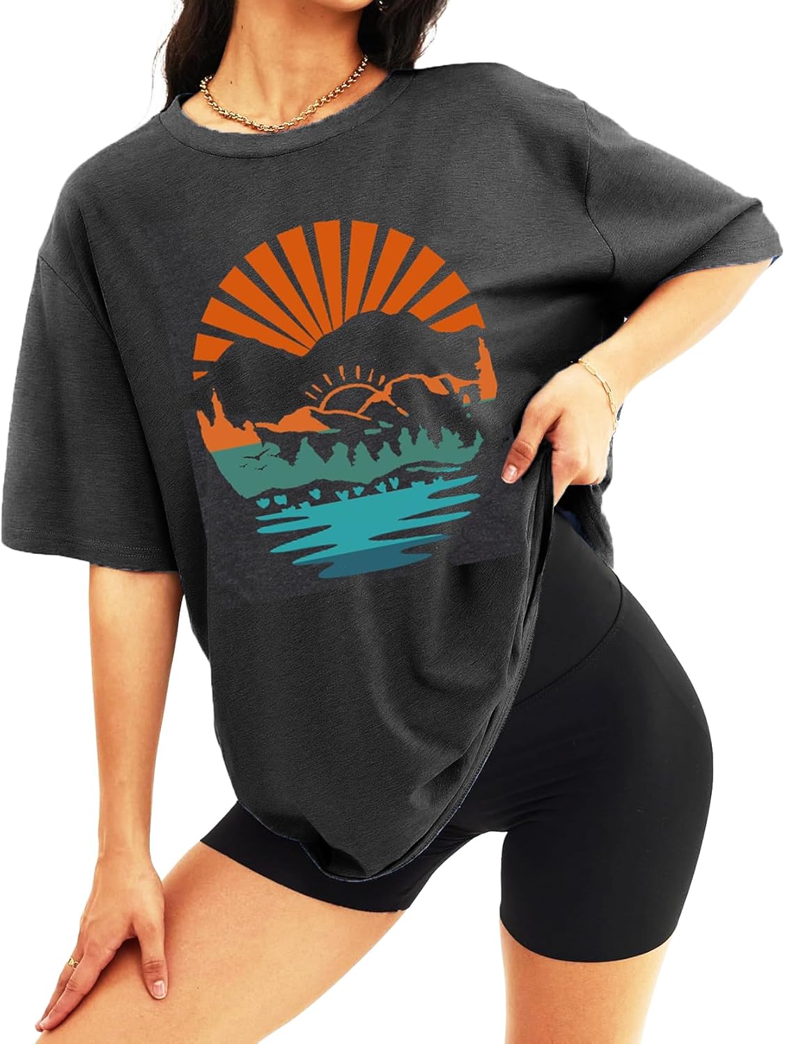 Cowgirls Shirt for Women Country Music Tee Western Vacation OutfitsSunset Boho Cow Graphic Tops - Image 4