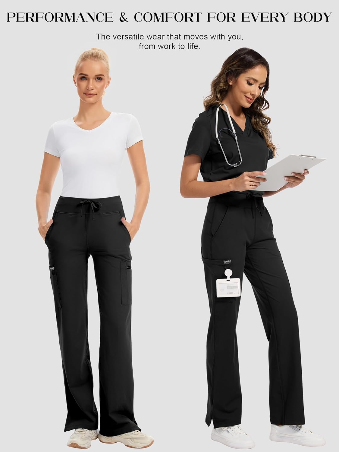 Yoga Scrub Pants Women High-Rise Straight Leg Uniform Cargo Bottom with Yoga Waistband,5 Pockets & 4-Way Stretch - Image 6