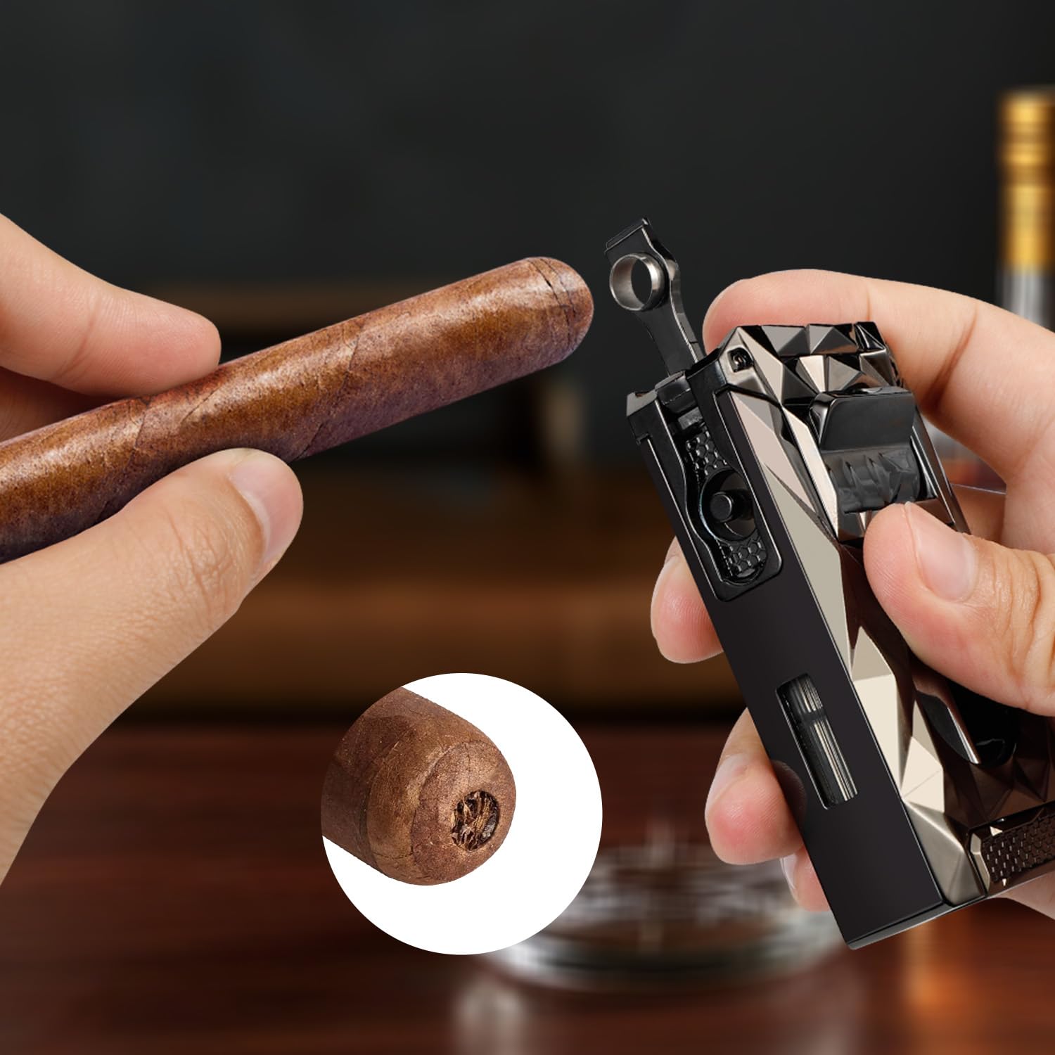 Briquet torche avec flamme jet anti-vent, coupe-V intégré et aiguille, briquet rechargeable en métal au gaz butane, briquets de poche multifonctionnels tout-en-un pour bougies, cadeaux pour hommes