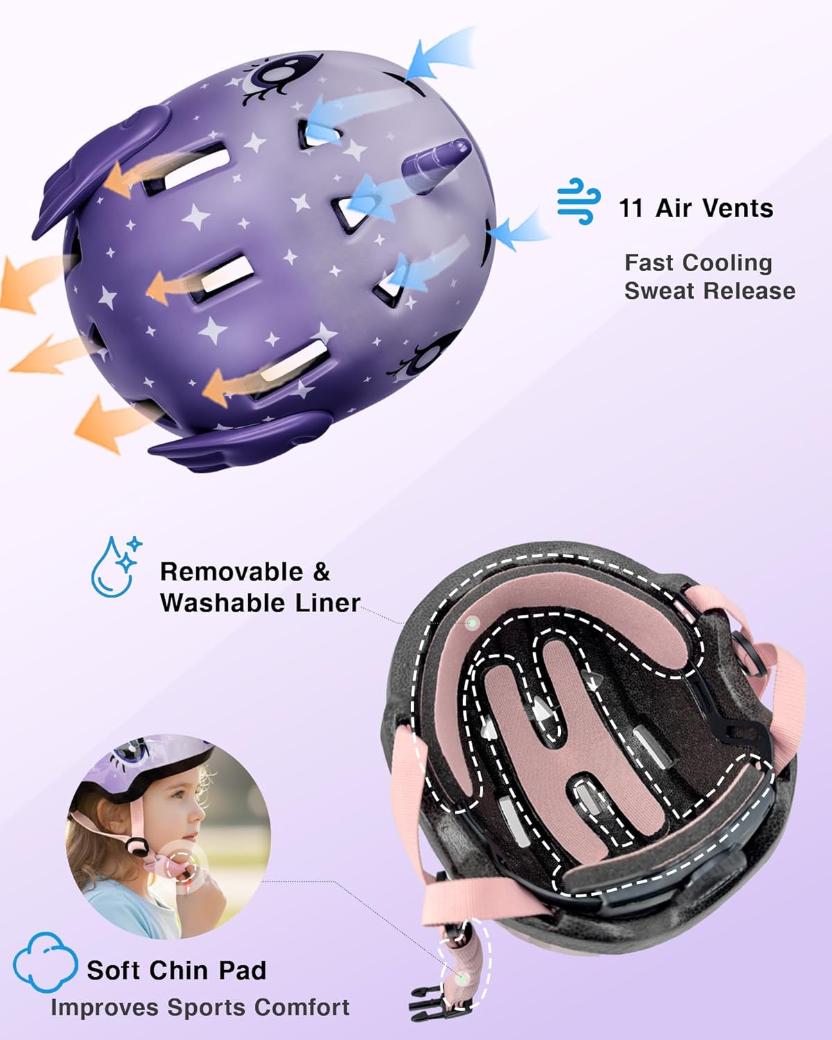 Toddler Helmet, Kids Bike Helmet, Adjustable 3 Sizes for Infant Baby Ages 0-2 2-5 5-8 with Unicorn, Dinosaur, Shark Designs,Boys Girls Bike Helmet for Multi-Sport - Image 7