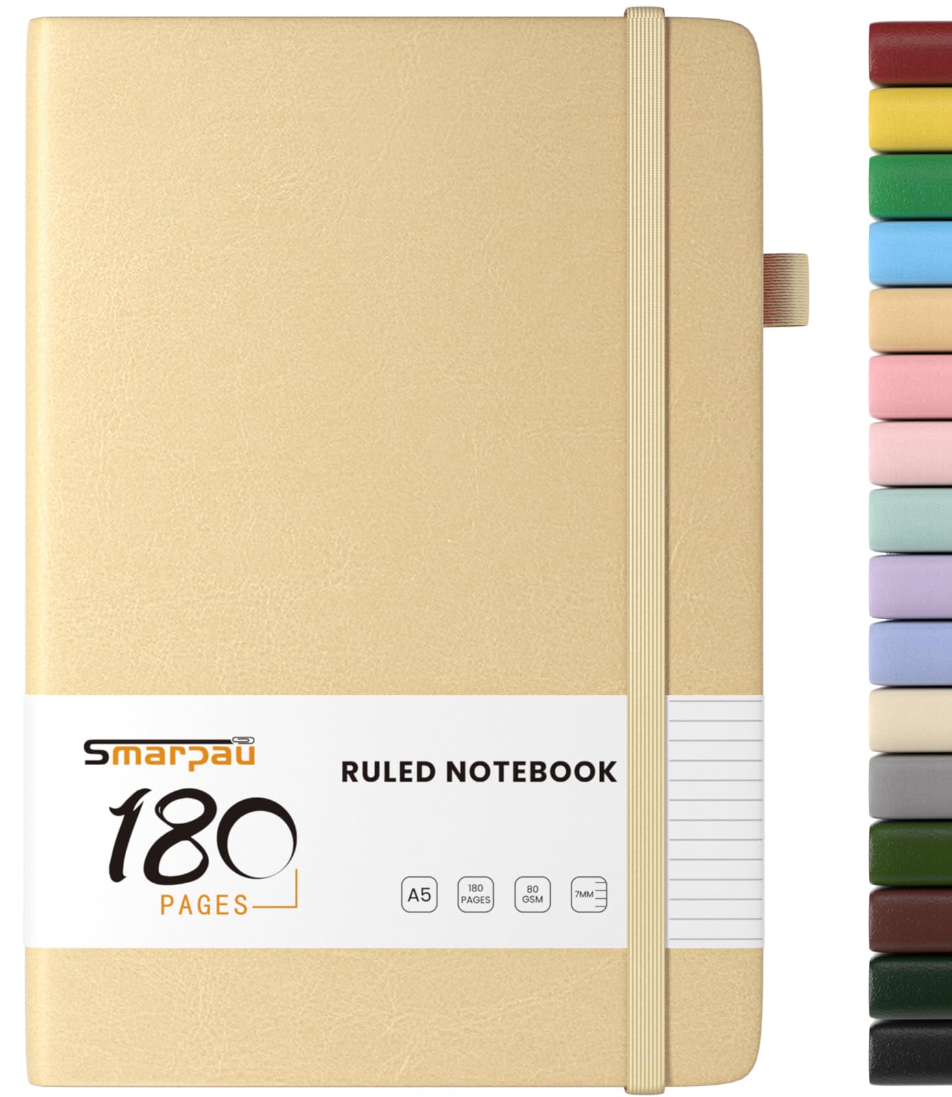 Smarpau A5 Journal Notebook, 180 Pages Hardback Notebook with Thick Paper, Leather Notepad for Women Men Writing No Bleed