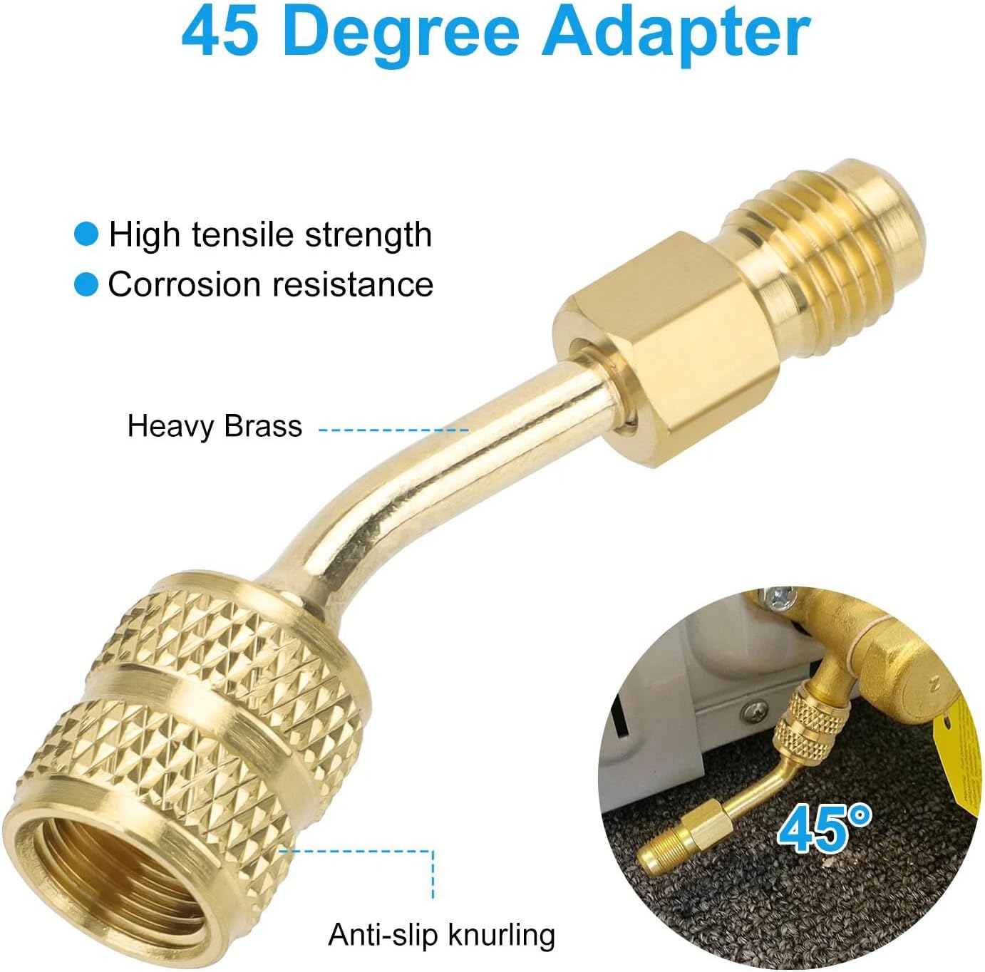 R410A Adapter, 5/16" SAE Female to 1/4" SAE Male Flare Charging Vacuum Port Adapter