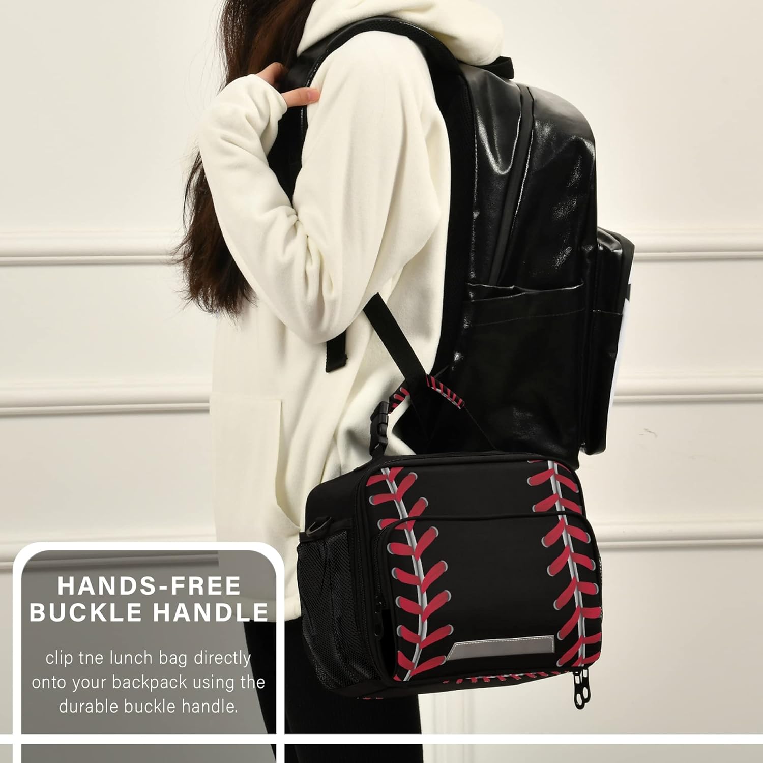 Baseball Lunch Bag Insulated Black Lunch Box Cooler Cooling Tote Food Container for Adults Men Women