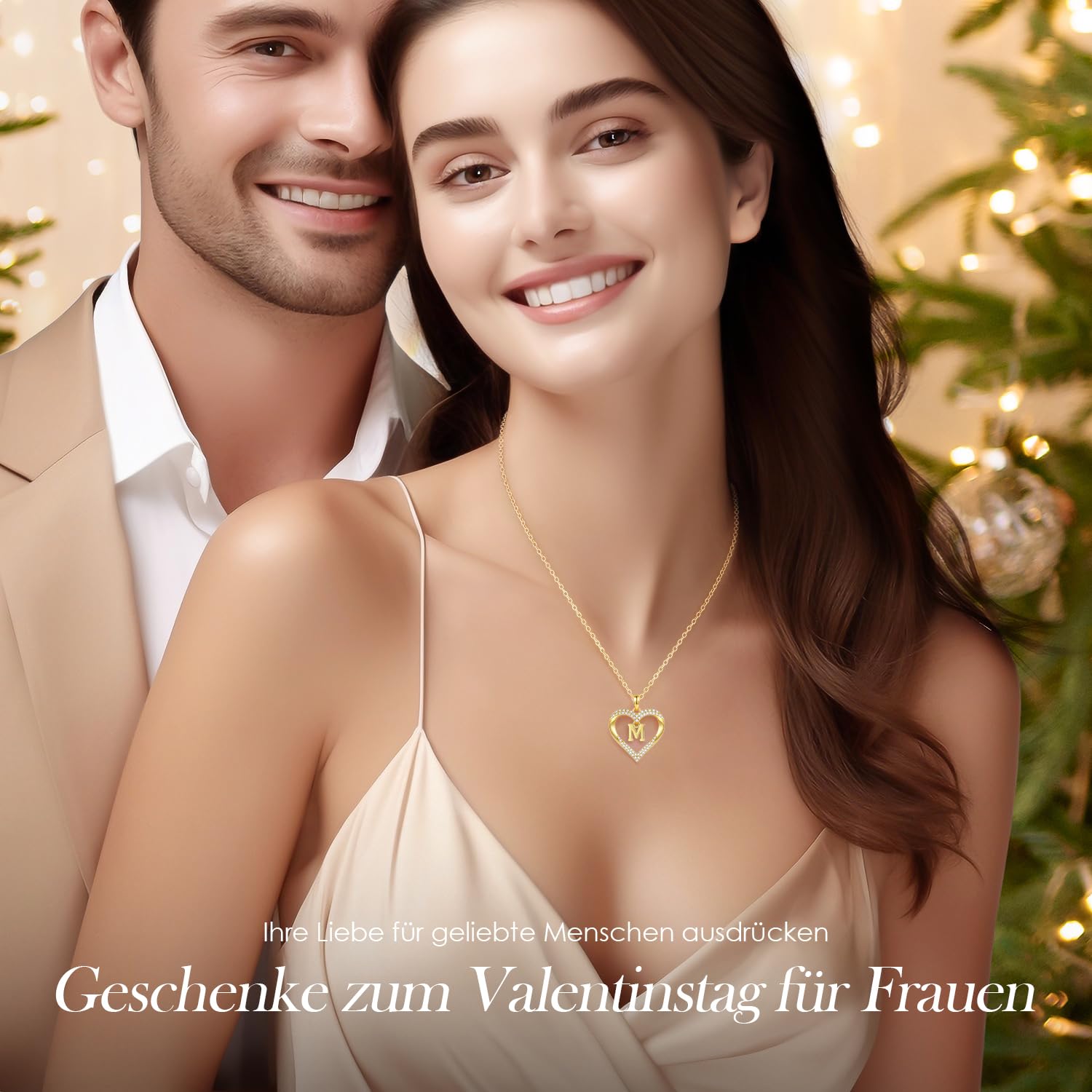 CDE Kette Damen 18K Vergoldet Halskette Initialen Herz Anhänger Buchstabenkette für Damen A-Z Personalisiert Kette Schmuck Geburtstags Geschenk für Teenager Mädchen Frauen Valentinstag Weihnachten