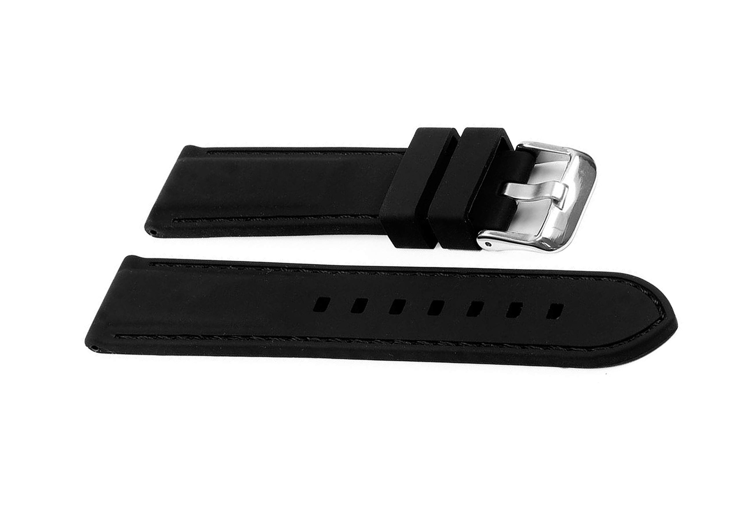 EWatchAccessories 26mm Black Soft Silicone Rubber Silver Stainless Steel Buckle Clasp Watch Band Strap | Comfortable and Durable Material (B08KTF4952) Amazon Price History, Amazon Price Tracker