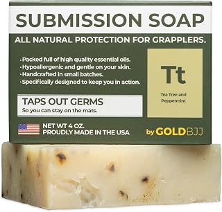 Premium Tea Tree Oil Soap - USA Made Bar Soap for BJJ, Jiu Jitsu, Wrestling, and Grappling (Single 4 Ounce Soap Bar, Peppermint Tea Tree)
