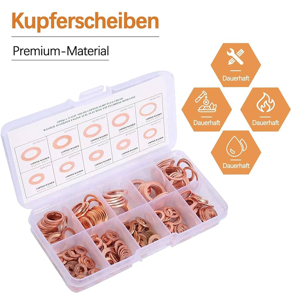 Rondelle Di Rame 200 Pz | 10 Misure Diverse | Per Motori, Auto, Impianti Idraulici - Foto 11