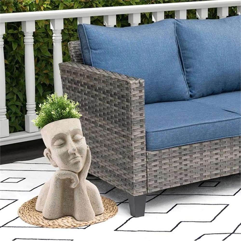 LuxenHome Succulent Plant Pots, Indoor Outdoor Planters with Drainage Hole and Rubber Plug, Speckled Off White Thoughtful Bust Head Cactus Flower Pots, Planters for Living Room Home Garden Patio