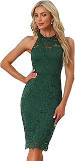 Halter Formal Dress for Women's Sleeveless Bodycon Wedding Guest Cocktail Lace Sheath Dress
