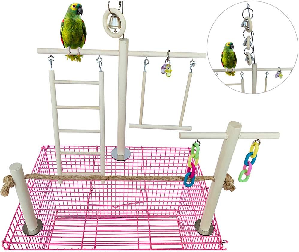 kathson Bird Perches Outside Cage, Parrot Swing Climbing Ladders Toys, Natural Wood Bird Cage Play Gyms Playground Stand Rope Perch for…